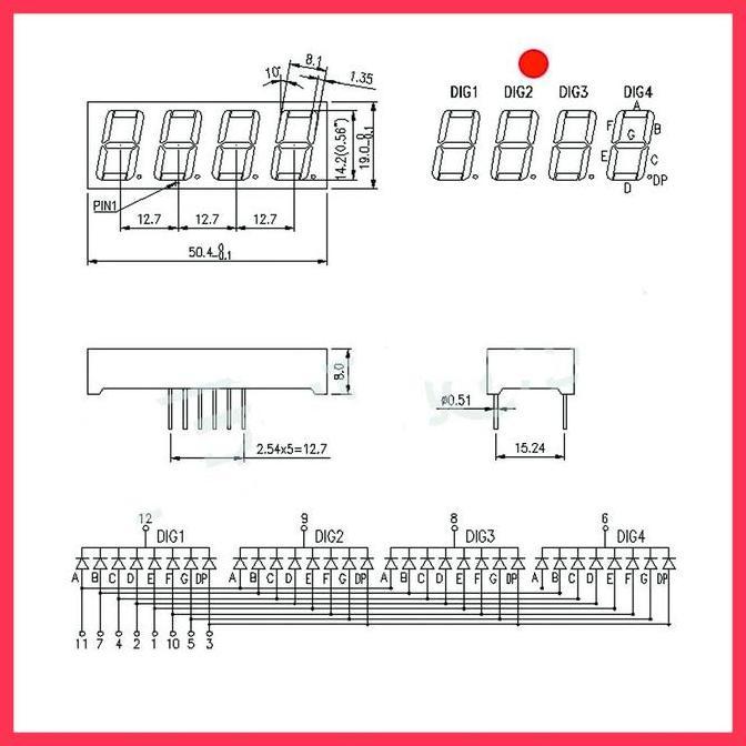 4 Bit 7 Segment 0.56" CC Common Cathode Seven Segmen 4 Digit LED Merah min order 5