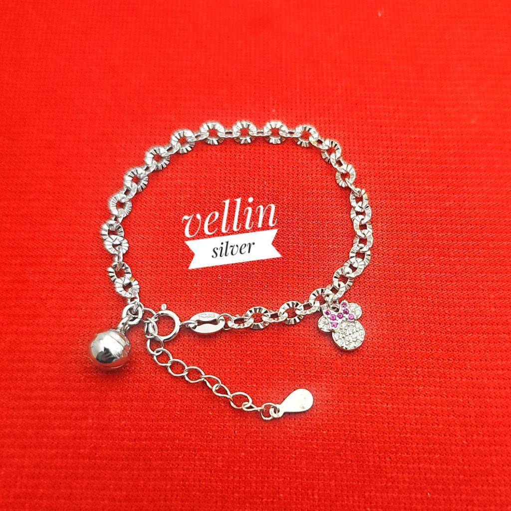 Gelang Perak Anak Silver 925 Lapis Emas Putih - Gelang Tangan Silver Rantai Nori Ukir 925