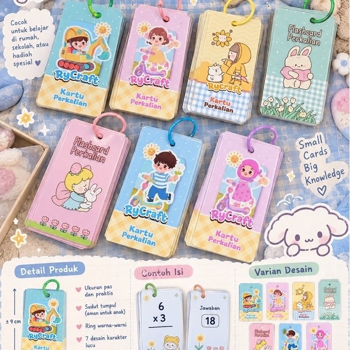 Flashcard Perkalian Anak V2 | Kartu Belajar Matematika Cute | CUSTOM NAMA