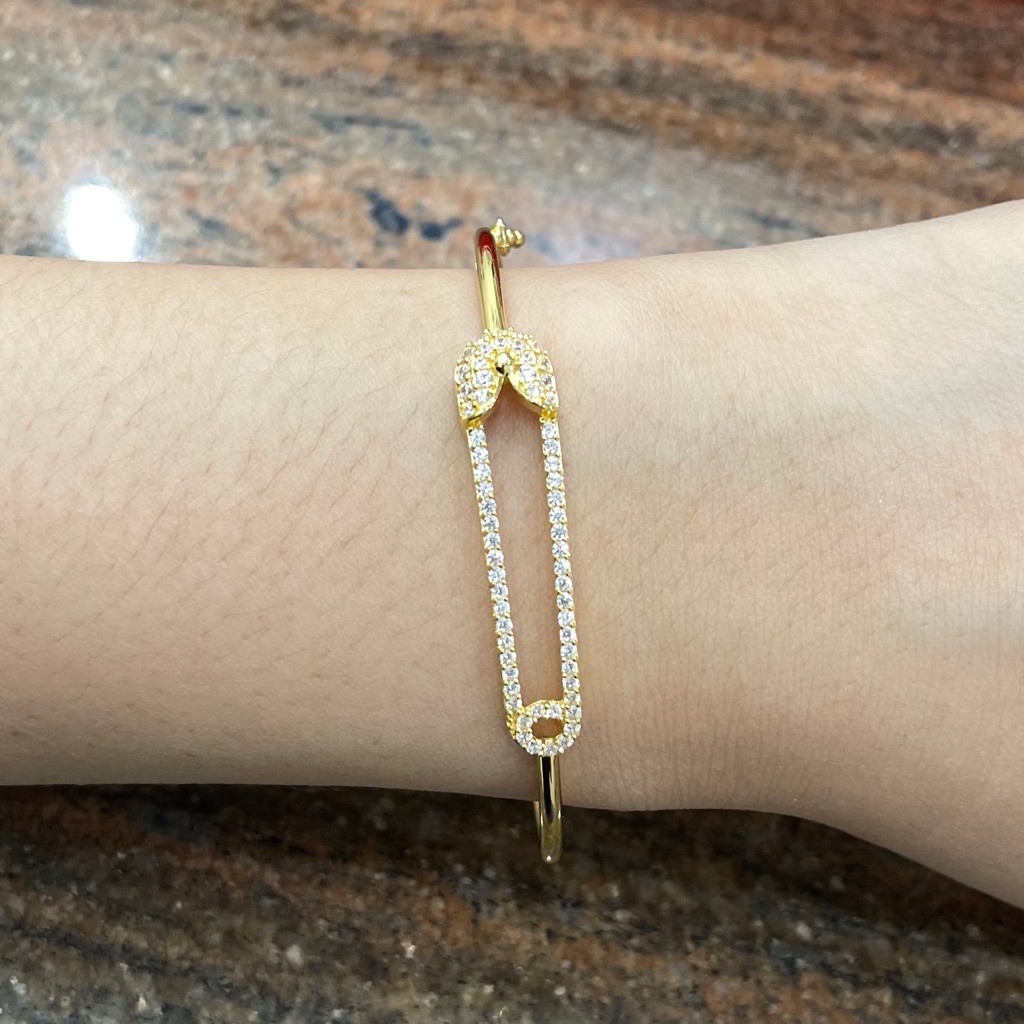 Gelang Bangle Peniti Ad Permata Cantik Diameter 5.6cm Emas Asli Kadar 875 20Karat