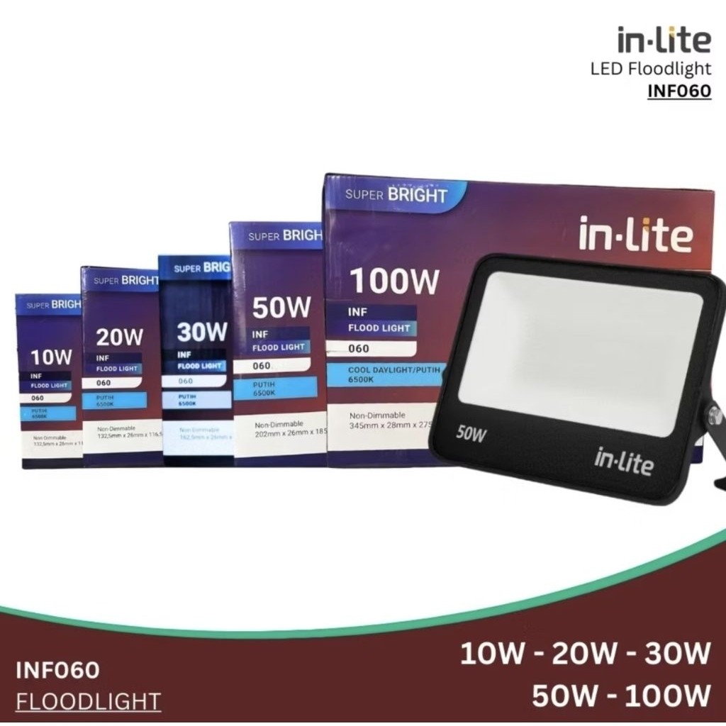 kap sorot inlite lampu spotlight in-lite 50watt cahaya putih