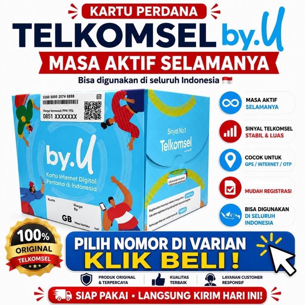 Kartu Perdana Telkomsel by.U Kuota 3GB Internet 30 Hari Suport 5G
