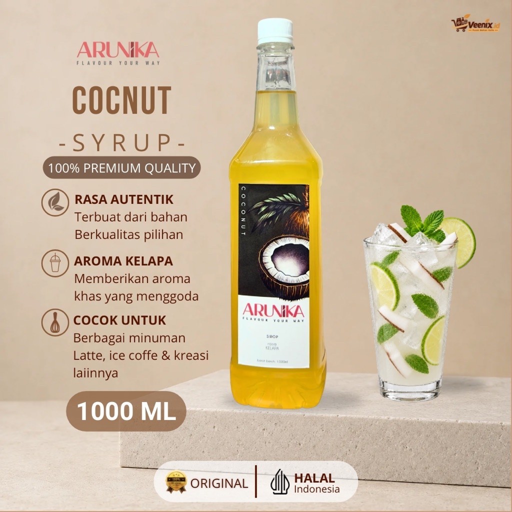 Sirup Coconut Arunika 1L Untuk Menu Cafe&Resto dan Minuman Kekinian | Sirup Buah Kelapa