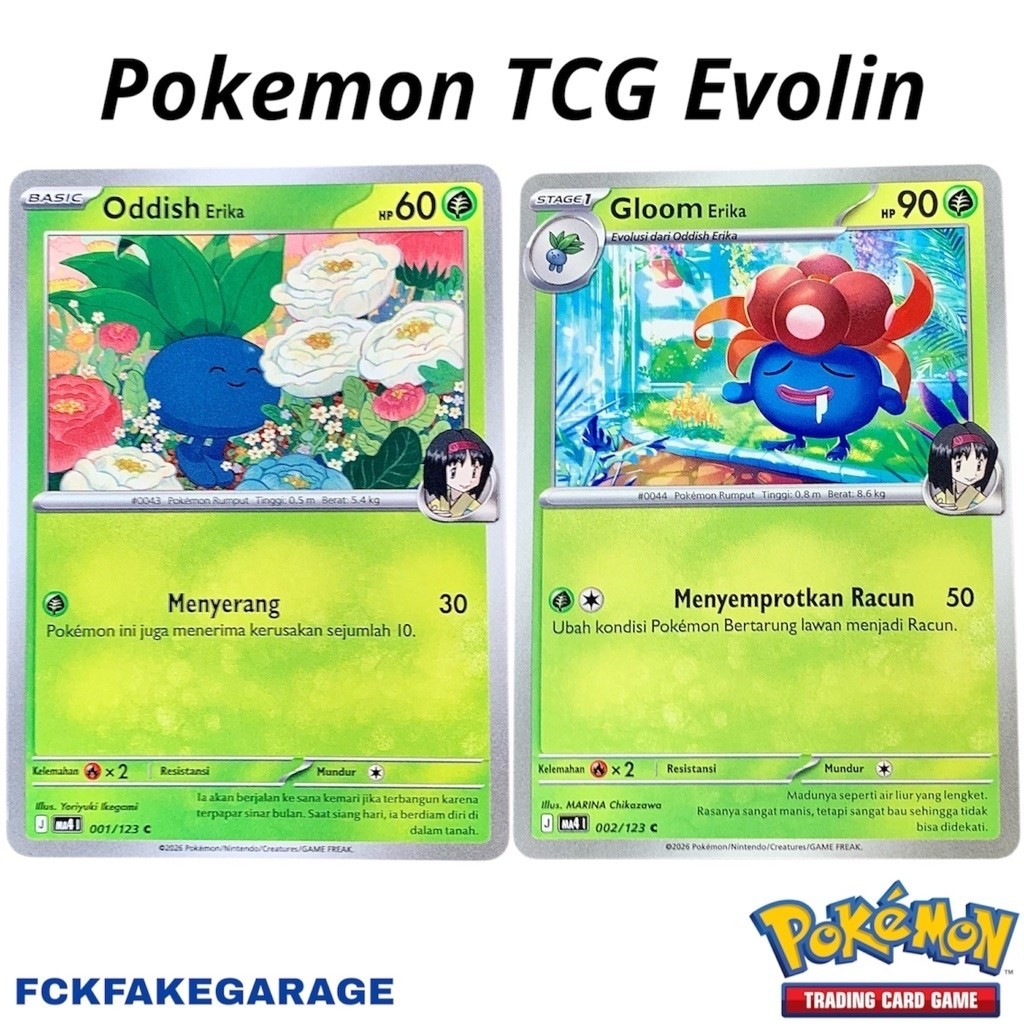 Oddish Erika evolin Gloom Erika (MA4 001&002/123) - Ledakan Peniada ~ Pokemon TCG Indo