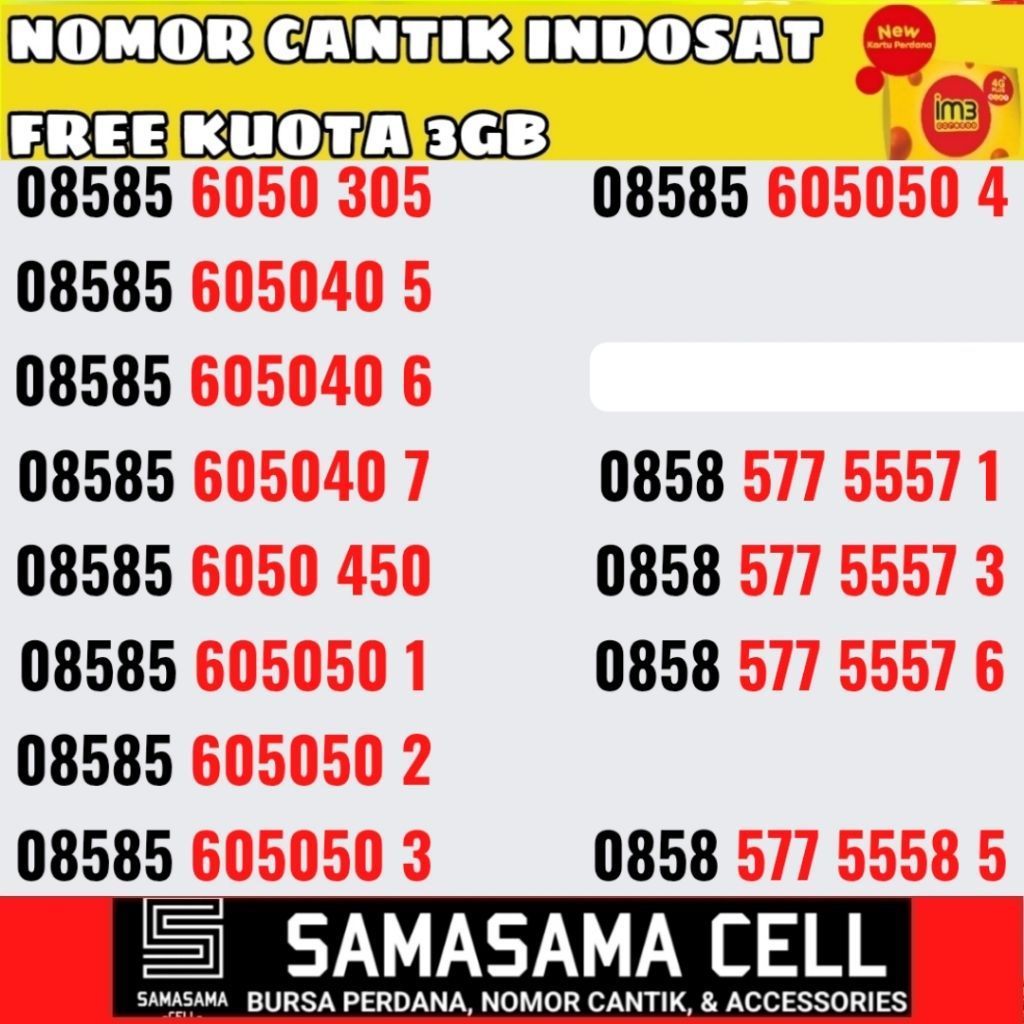 NOMOR CANTIK INDOSAT FREE KUOTA 3GB / KARTU PERDANA NOMOR CANTIK INDOSAT 4G/5G
