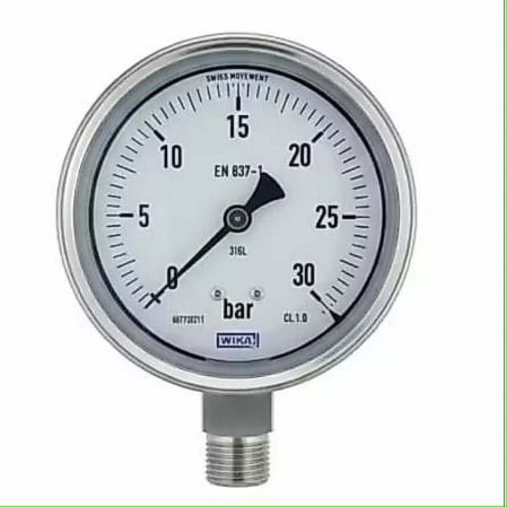Wika Pressure Gauge 30bar 4inch bottom ss 1/2npt