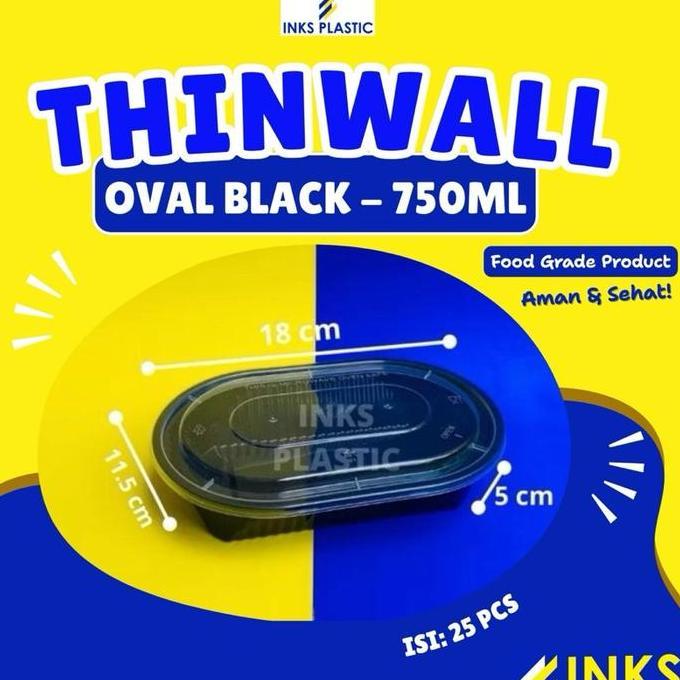 Thinwall 750 Ml Oval Hitam (Isi 25 Pcs)