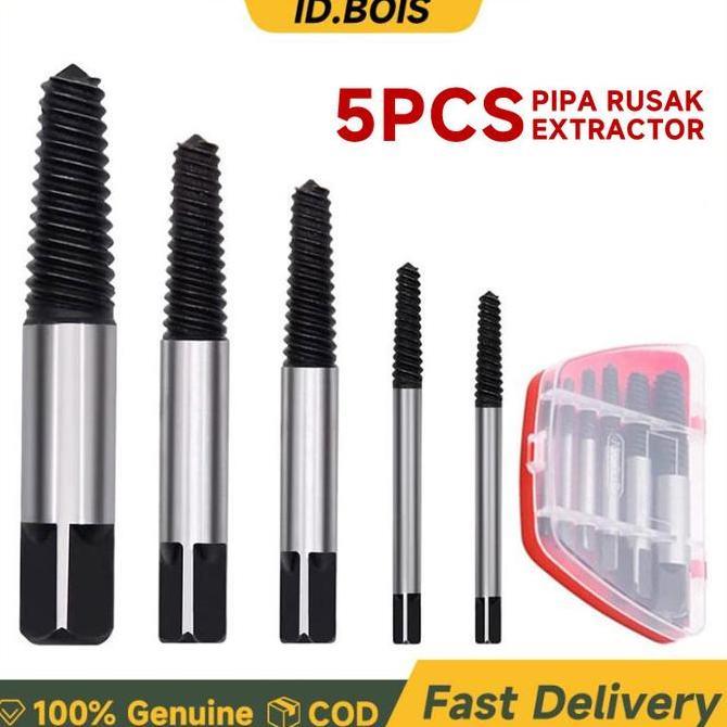 ID.BOIS Mata Bor Pembuka Baut Rusak Pembuka Baut Patah 5 pcs Mata Bor Screw Extractor 4-18MM / Pembu