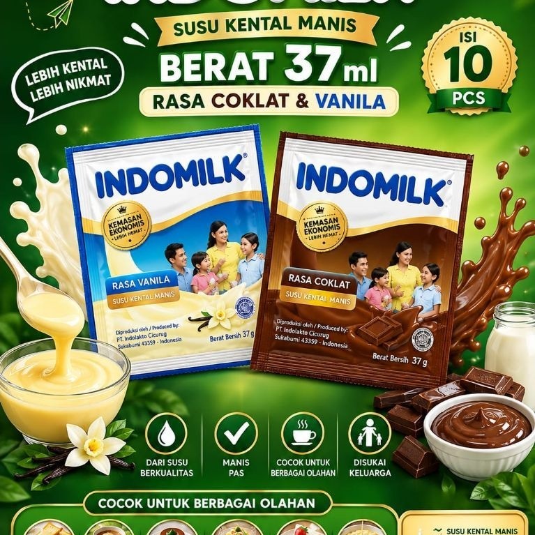 Susu Kental Manis Indomilk 6 Sachet Rasa Coklat Vanilla 37gr Renceng