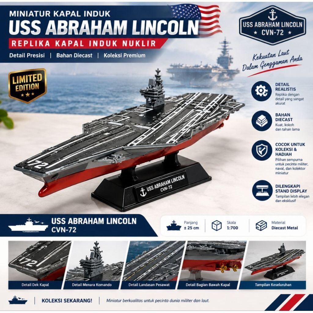 Miniatur kapal Induk Nuklir USS Abraham Lincoln- Replika Kapal Induk