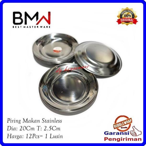 Piring Stainless Piring Makan Stainlis Diameter 20cm ( Harga 12pcs = 1 Lusin Piring )