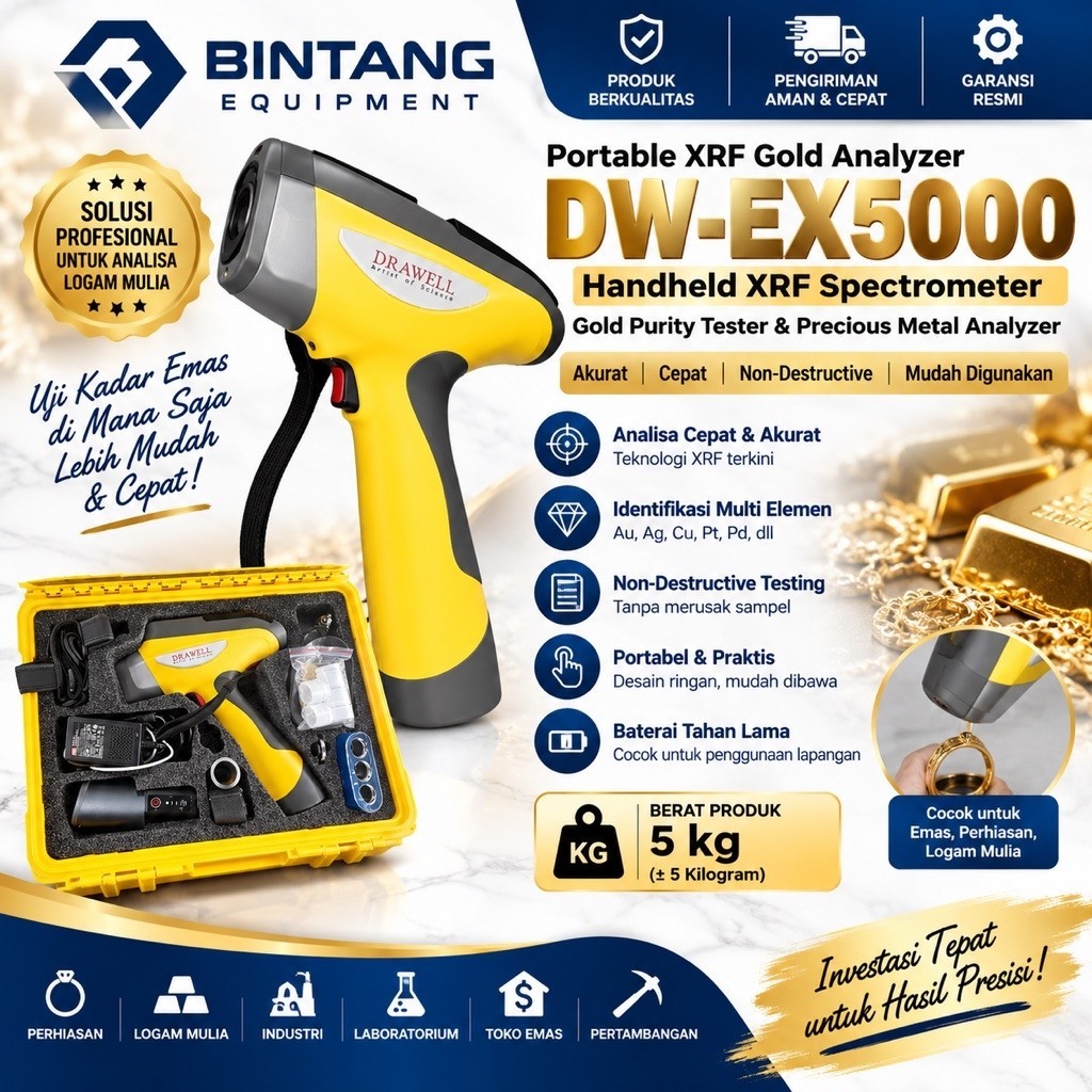Portable XRF Gold Analyzer DW-EX5000 Handheld XRF Spectrometer Gold Purity Tester Precious Metal Ana