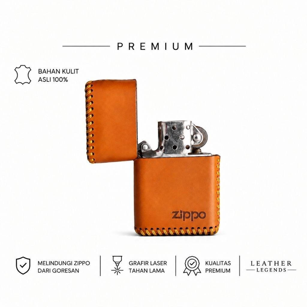 Sarung Zippo Kulit Asli Handmade | Case Zippo Premium