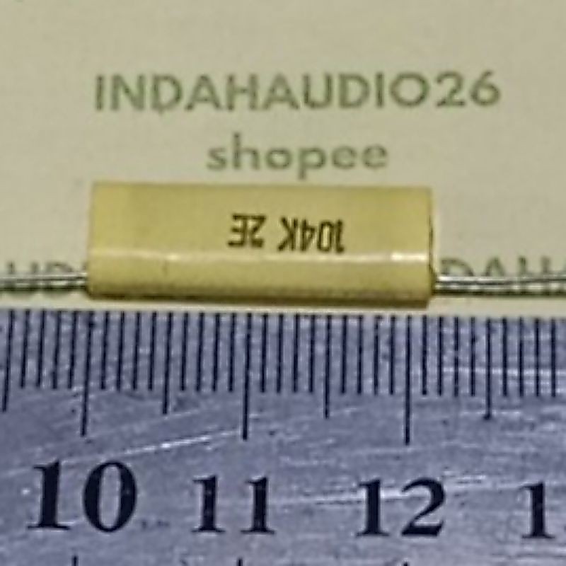 AXIAL 104K 2E  20mm 104 250v 100n 100nf 0.1uf milar kapasitor mylar 100 n nf kuning input audio