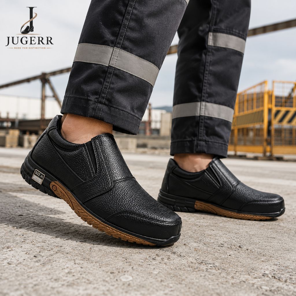 Sepatu Kerja Pria JUGERR Slip-On Hitam dengan Sol Anti Selip untuk Pekerja