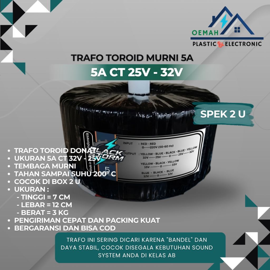 trafo toroid donat 5A CT 32V - 25V murni BLACKSTORM