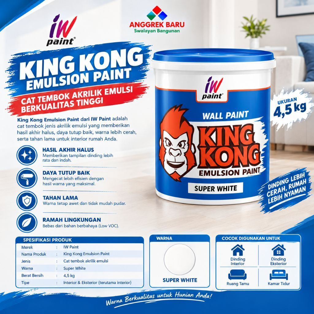 CAT TEMBOK AKRILIK EMULSI KINGKONG 4,5 KG