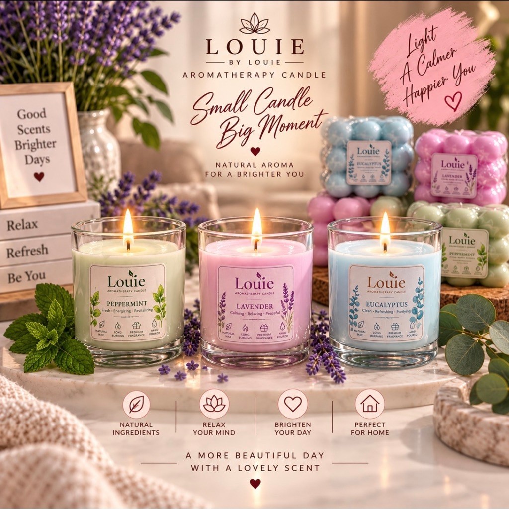 Lampu Lilin Aromaterapi Louie Lilin Aromaterapi Peppermint Lavender Eucalyptus untuk Rumah
