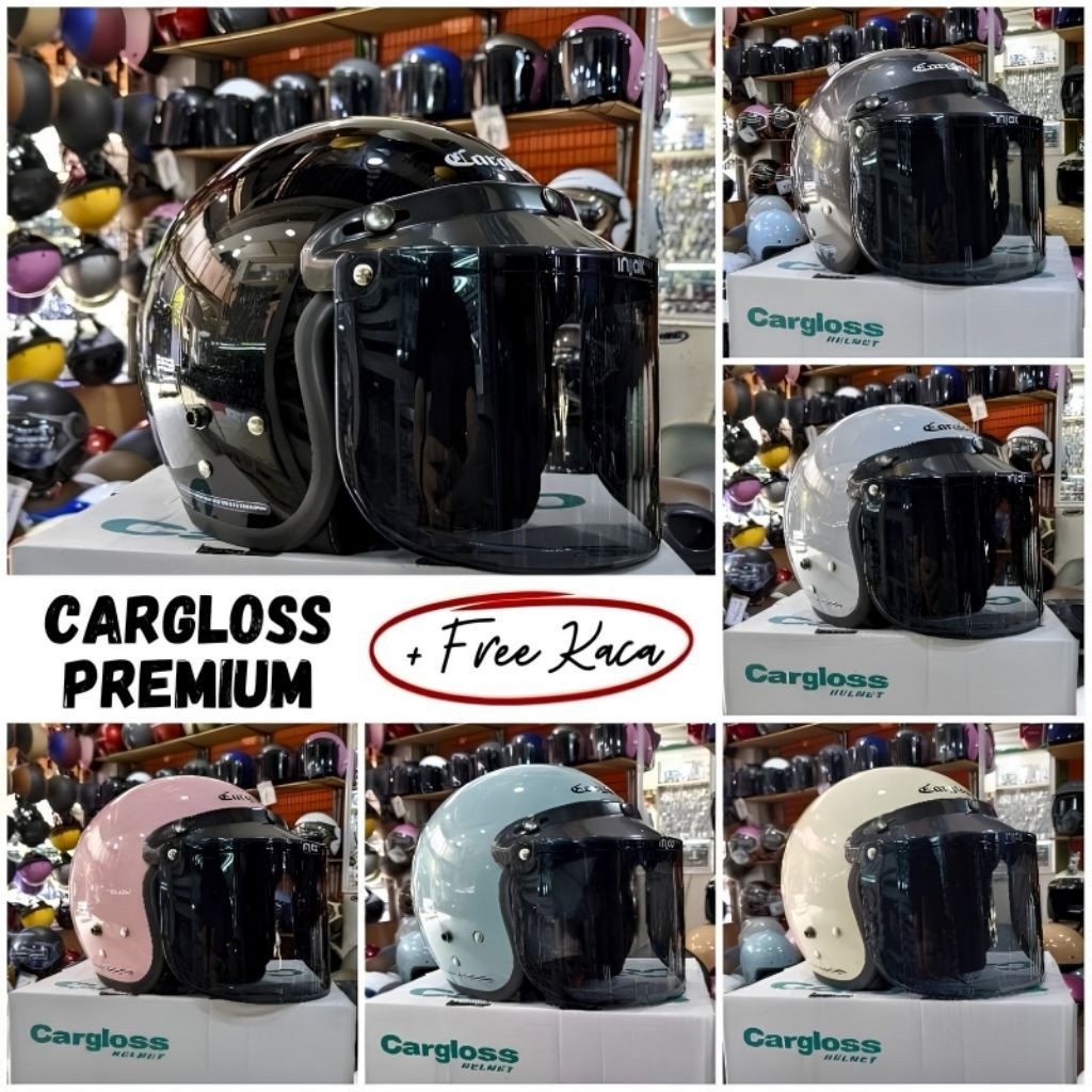 Helm Bogo Retro Carloss Premium - SNI Kaca Flat Datar Cembung Injak Original