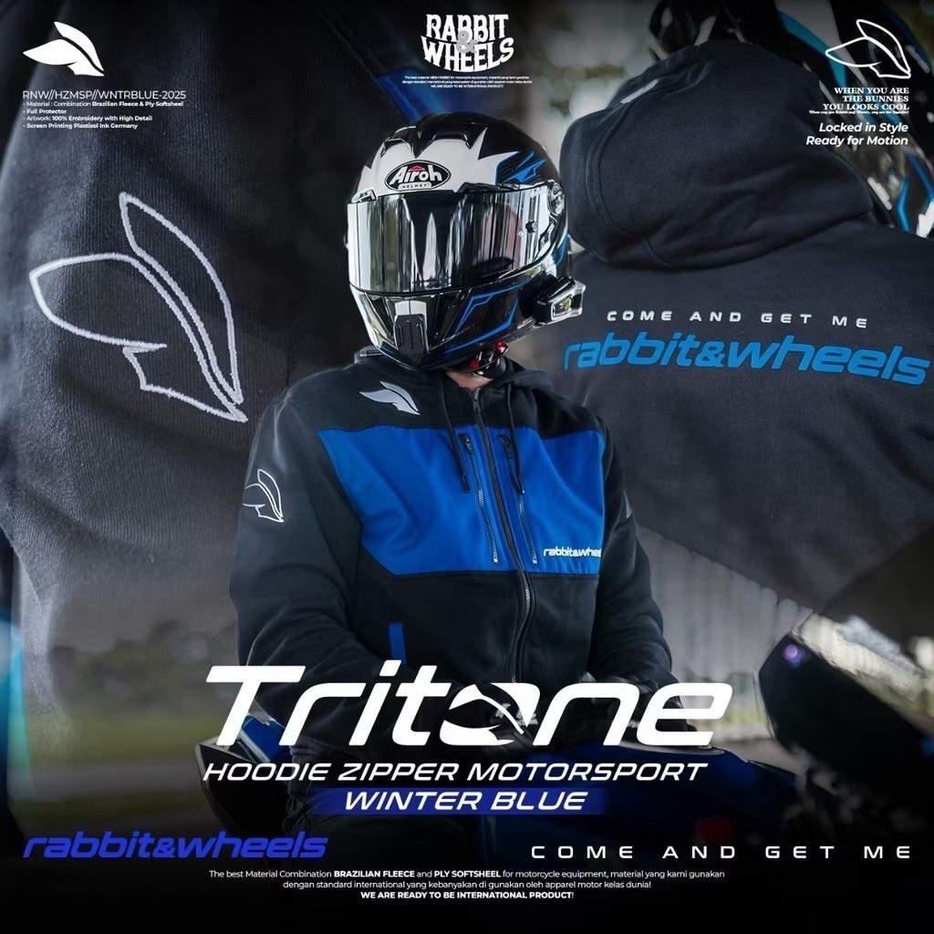 Rabbit and Wheels Tritone Blue Hoodie Zipper