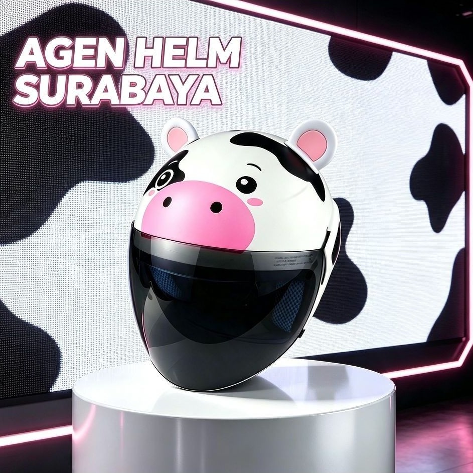 Helm ANAK Motif SAPI Free Variasi TELINGA - Helm Karakter Anak USIA 3-8 TAHUN  HELM ANAK SNI