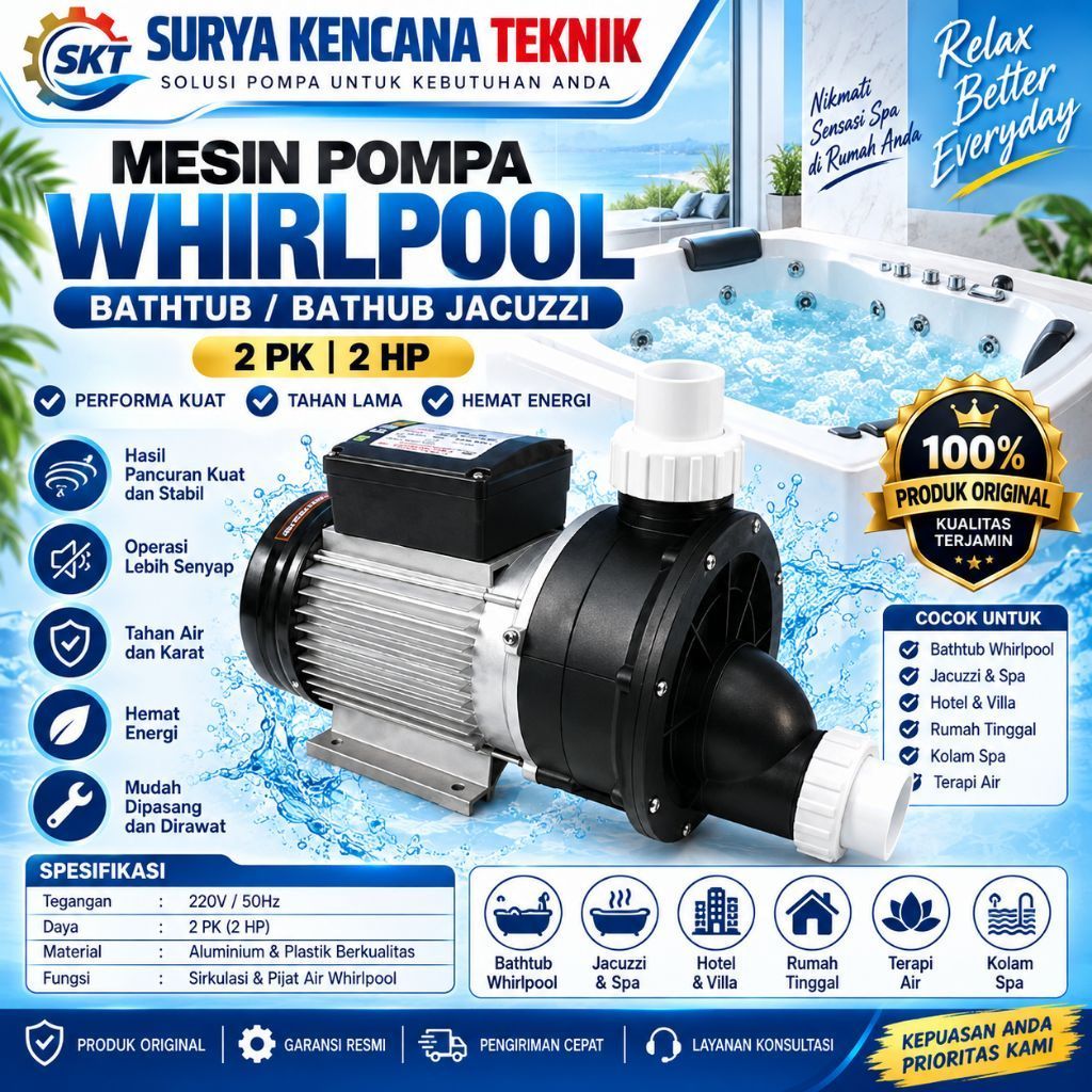Mesin Pompa WHIRLPOOL 2 PK Bathtub / Bathub Jacuzzi