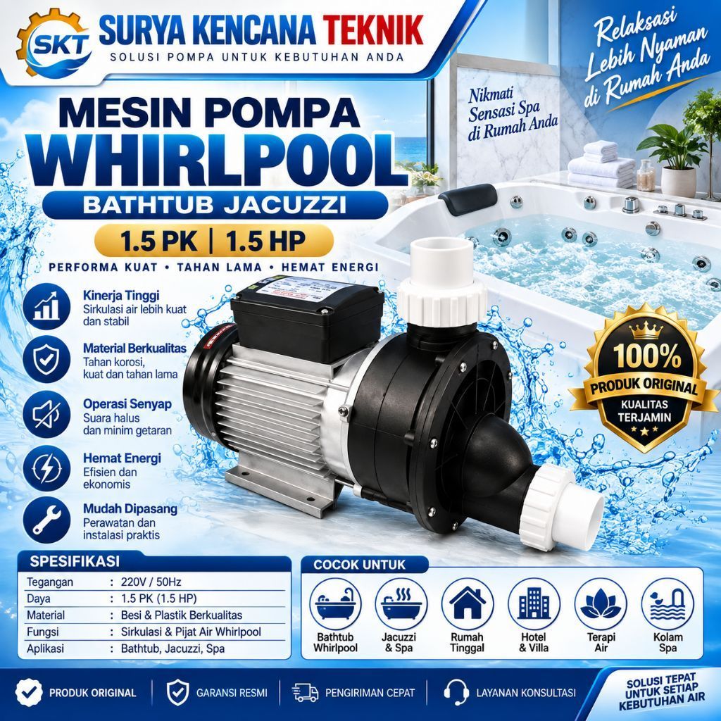 Mesin Pompa WHIRLPOOL 1.5 PK Bathtub Jacuzzi