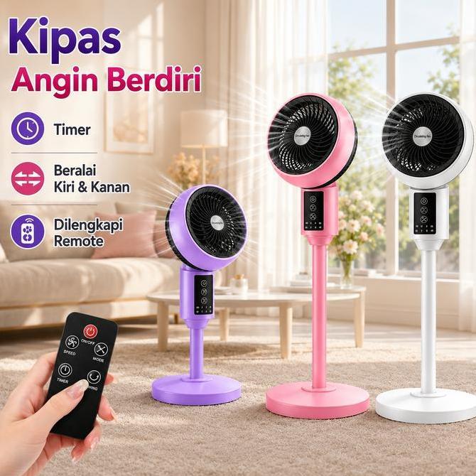 DS33 >> COD Remote Kipas Angin Berdiri Duduk 2in1 Aesthetic Pink Hemat Listrik dengan Remote Layar S
