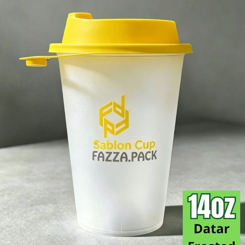 CUP INJECTION 14OZ DATAR FROSTED CUSTOM LOGO CUP COFFEE SHOP PREMIUM CUP KOPI KELILING