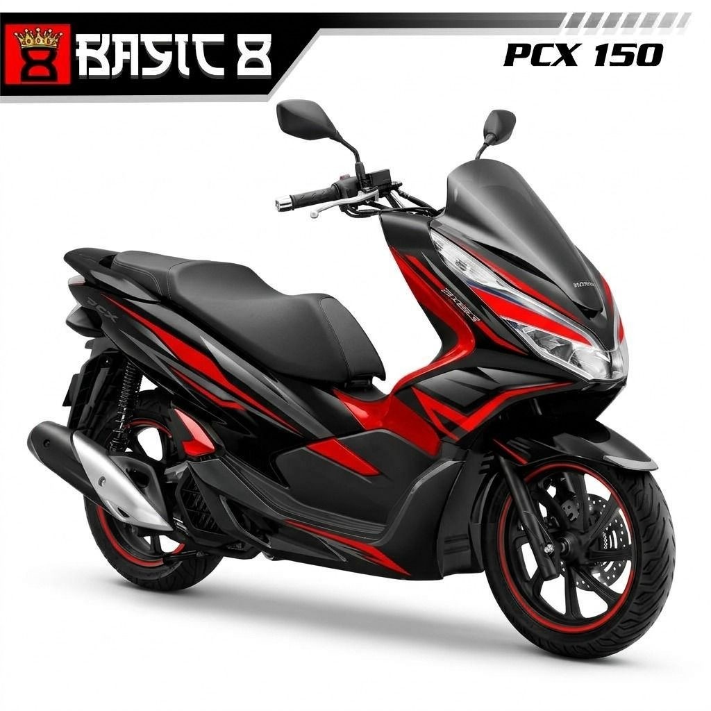 Sticker decal full body Honda PCX Hitam List Merah