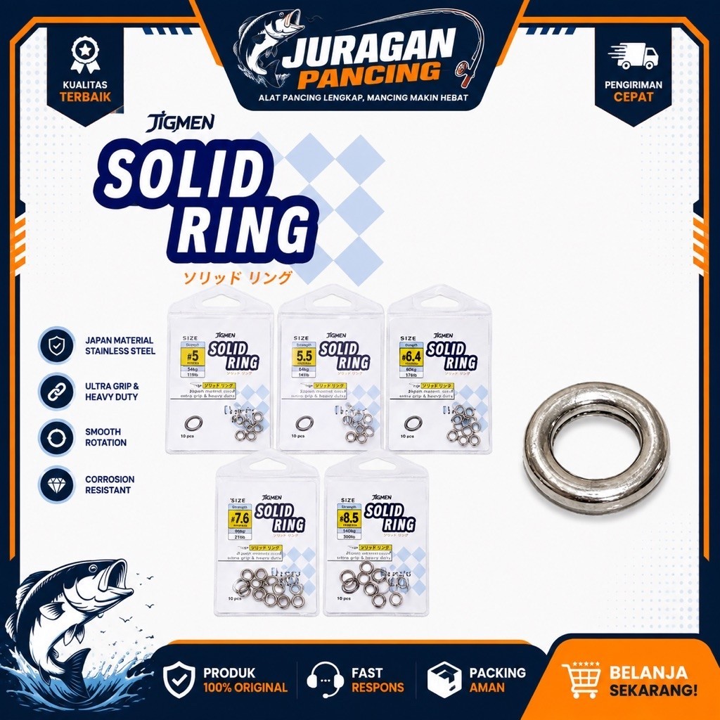 JIGMEN Solid Ring Stainless Steel Anti Karat Ultra Grip 5mm 8.5mm Pancing