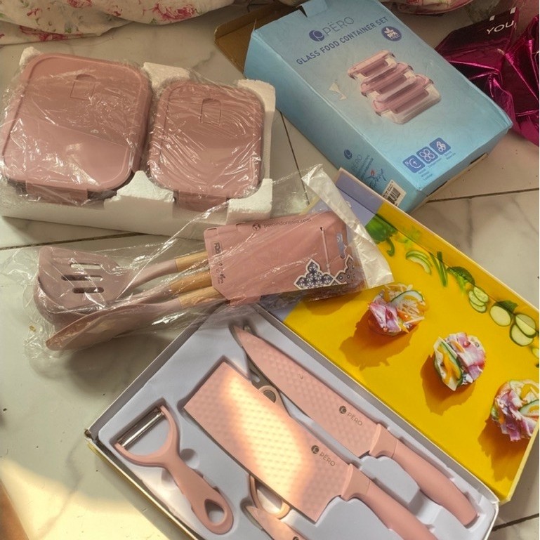 pero mangkok kaca , pisau set , spatula set