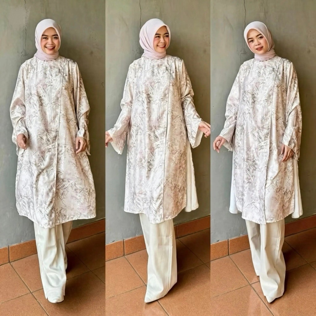Aluna Tunik Wanita Bahan Maxmara Silk Premium Motif Floral , Baju Kondangan Wanita
