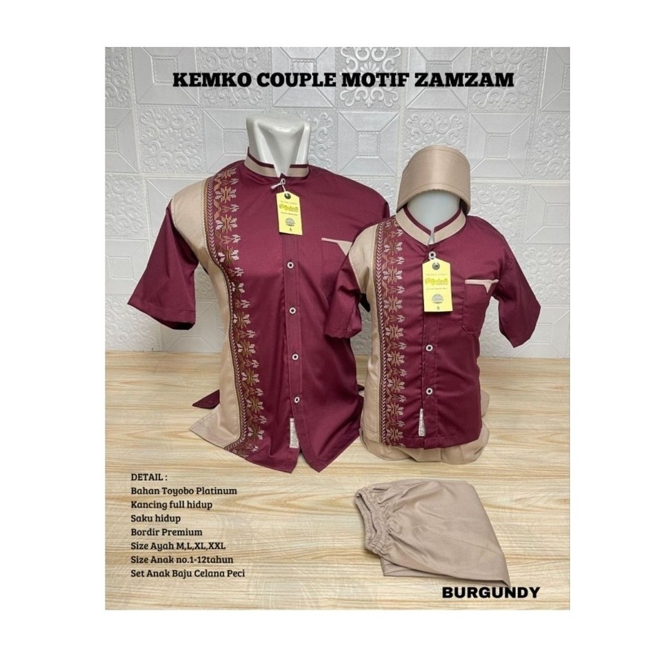 Agnina Kemko Zamzam Ayah dan Anak 1-15 tahun, Bahan Toyobo Platinum Fodu Lengan Pendek