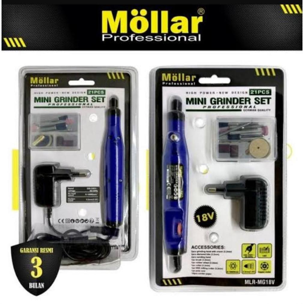 MOLLAR MG18V MINI GRINDER TUNER 18V SET 21 PCS VARIABLE SPEED WITH ADAPTOR / MLR-MG18V