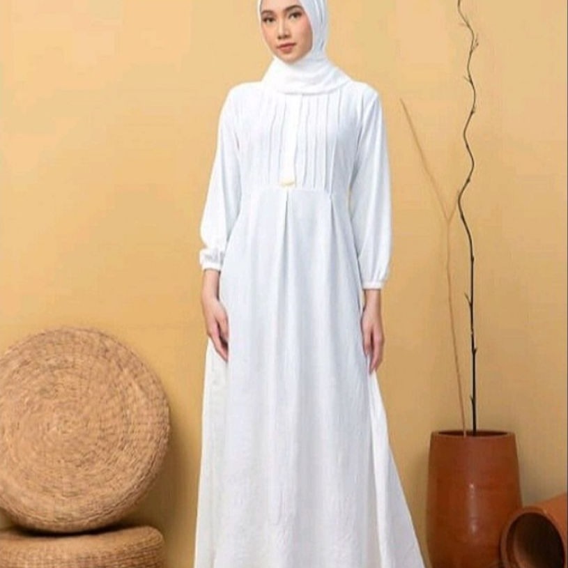 Gamis Putih Wanita Kekinian  Crinkle Premium