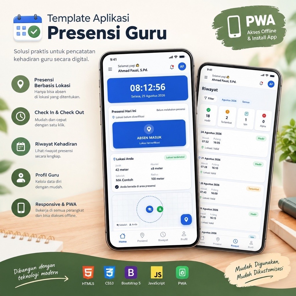 Template Web Mobile Aplikasi Presensi Guru Bootstrap
