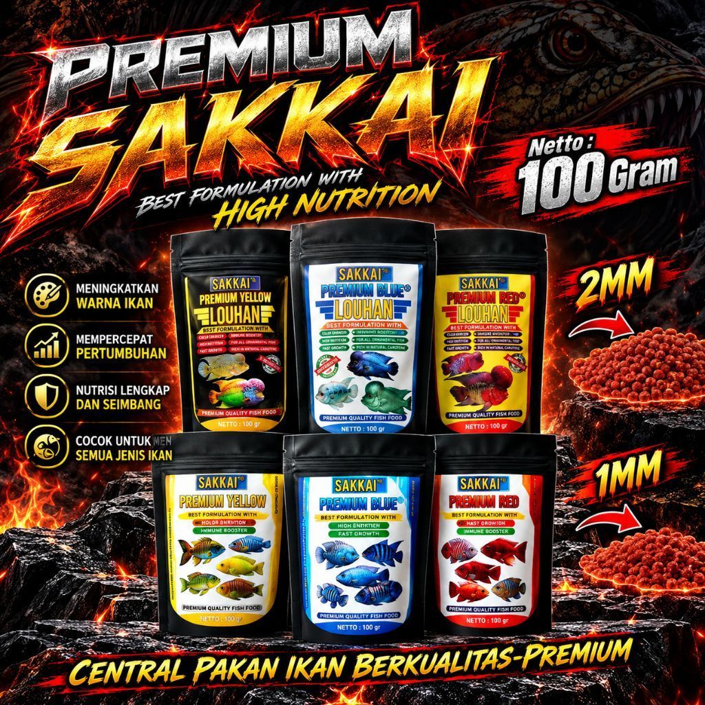 Pelet Premium Sakkai 1mm&2mm Red blue yellow