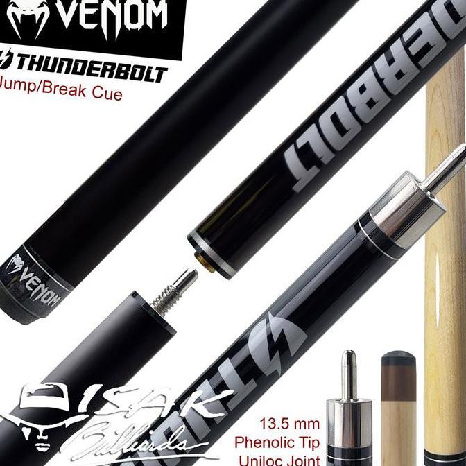 Venom Thunderbolt Jump Break Cue | Black 13.5mm Stick Loncat Billiard