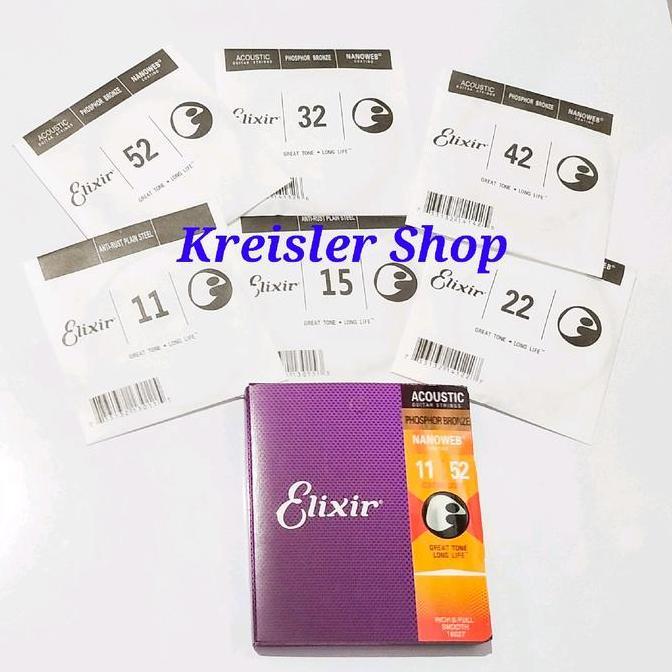 Senar gitar akustik Elixir Size 10 11 12 senar gitar 1 set isi 6 pcs Guitar strings