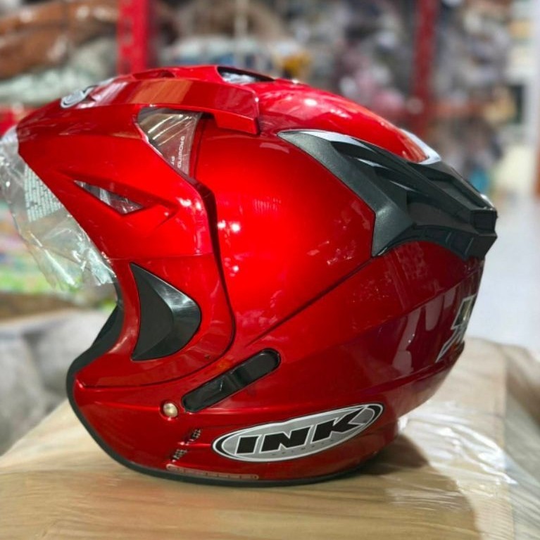 ( LANGSUNG KIRIM ) Helm INK JP8 DOUBE VISOR centro SNI warna merah doff dewasa