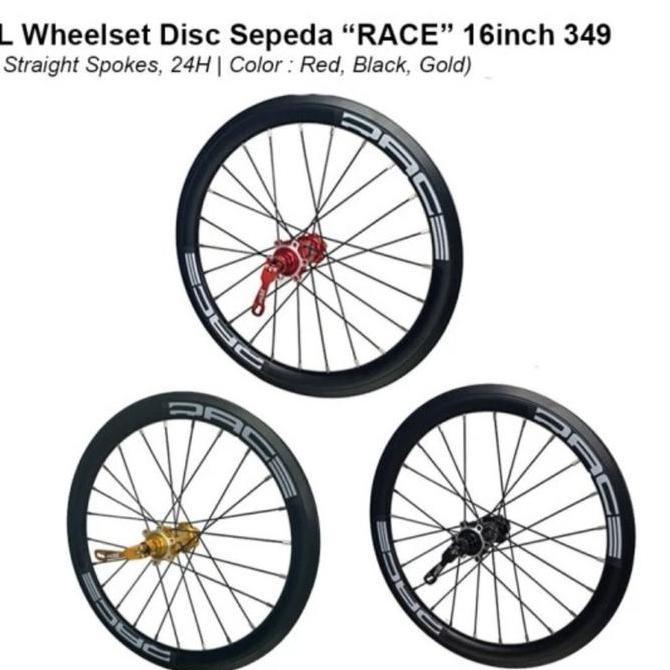 Wheelset Velg Set 16 Plus 349 Mxl Race Disc Brake 16+ 349 Roda Sepeda Set Velg Lengkap Depan Belakan