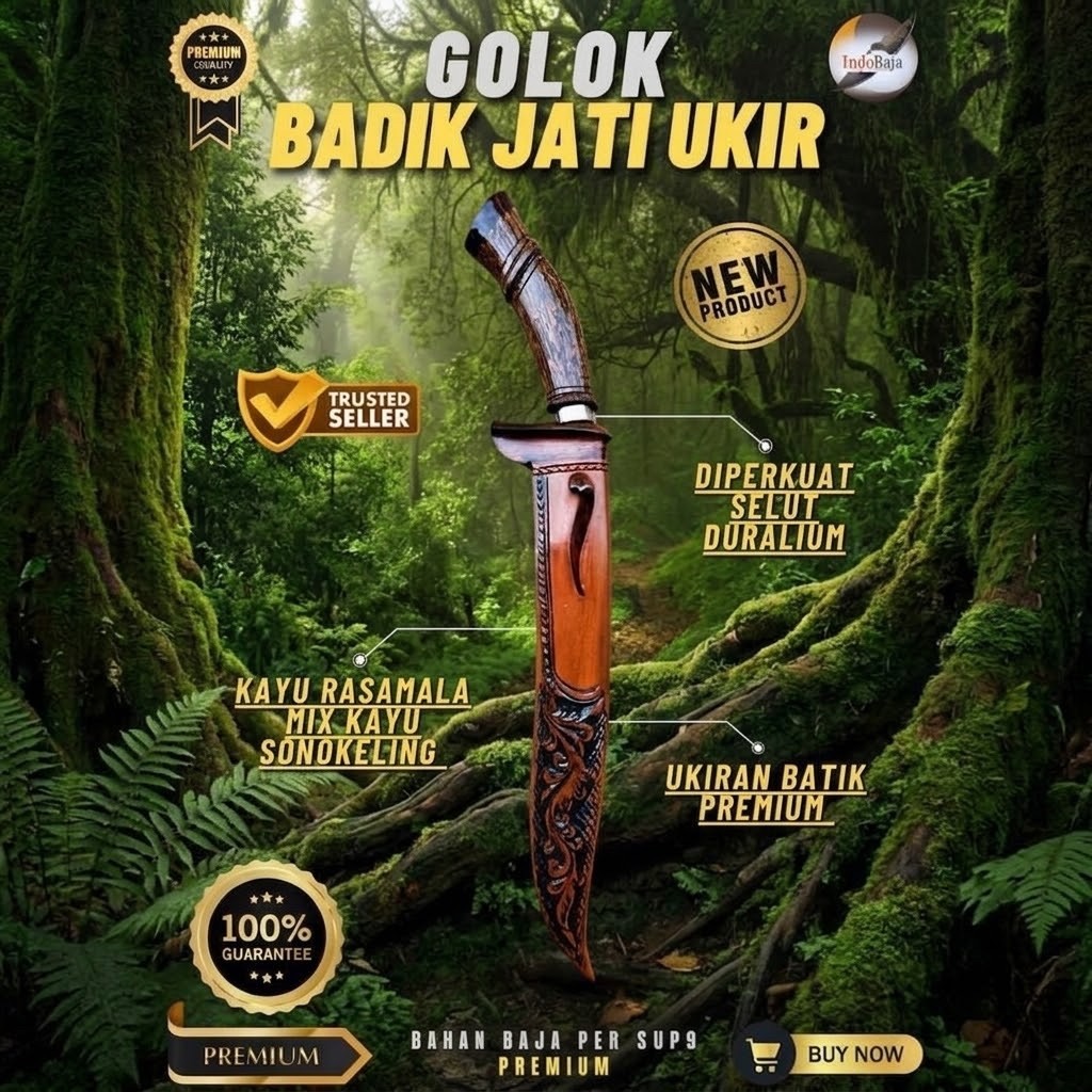 [INDOBAJA] GOLOK KEBUN BADIK JATI UKIR GOLOK BAJA PER SUP9 PREMIUM ASLI ORIGINAL SUPER TAJAM