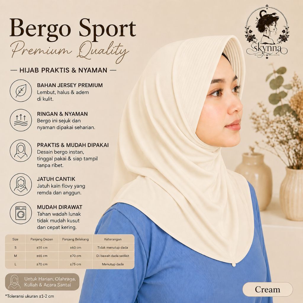 |Bergo Jersey Premium Cream RH|Bergo Jersey Premium Wanita Jersey Premium Cream
