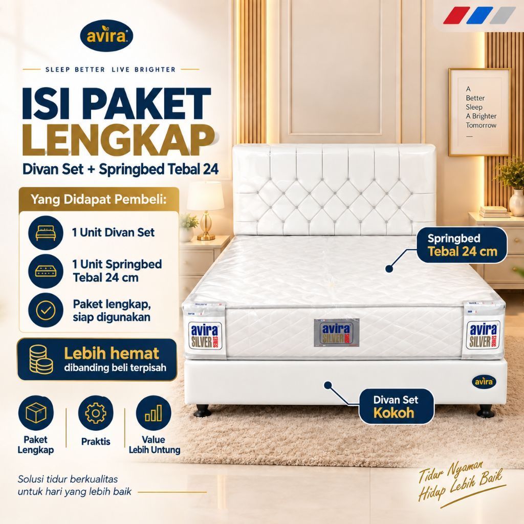 Divan Set Avira Plus Sandaran Springbed Avira Tebal 24 cm Paket Tempat Tidur Lengkap