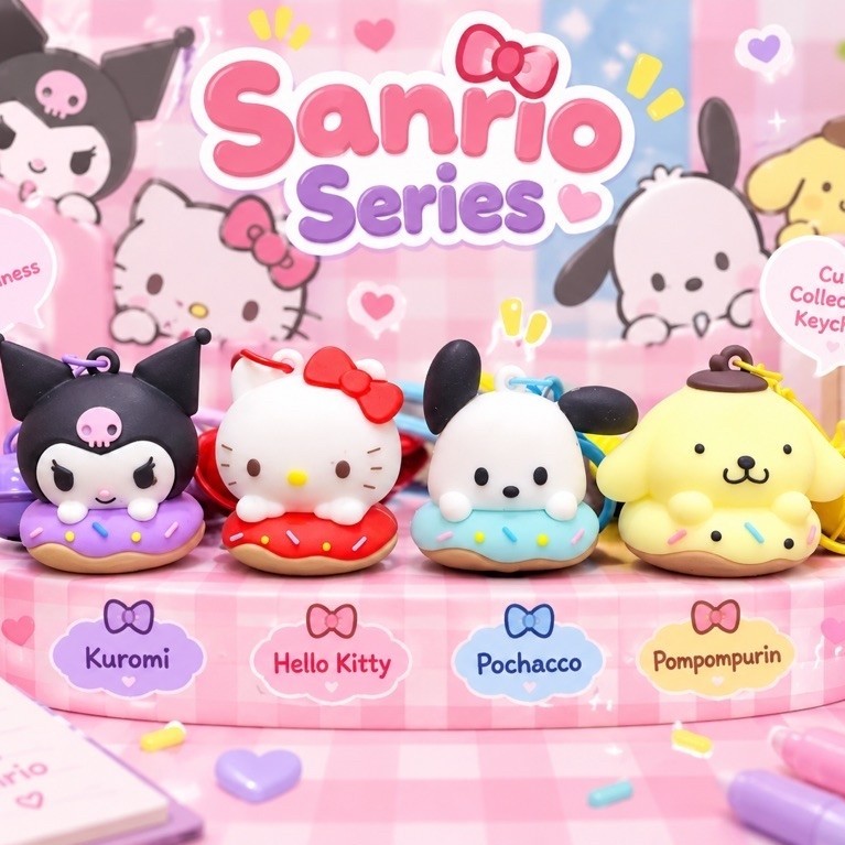 Gantungan kunci sanrio donut hello kitty kuromi pompompurin pochacco