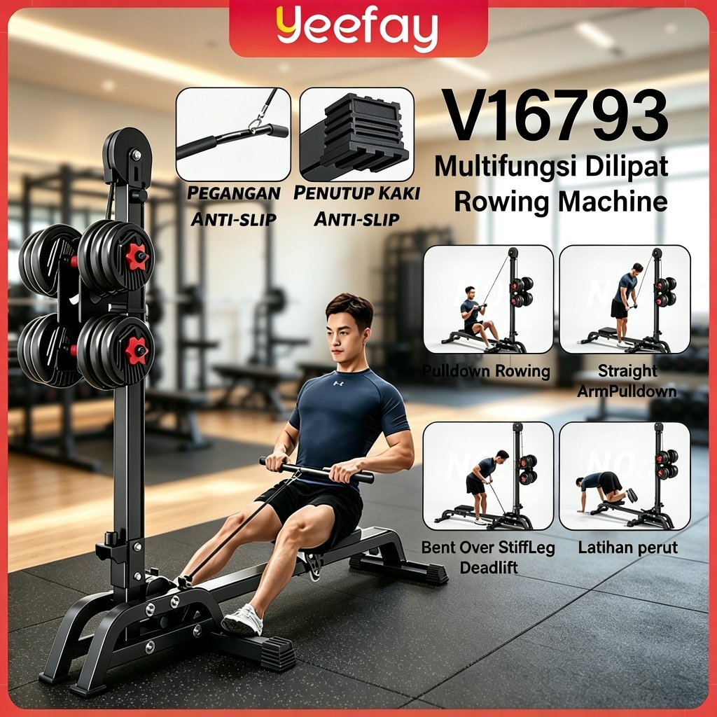 Multifunctional Foldable Rowing Machine High Pull Down 2-in-1 Home Gym Functional Trainer