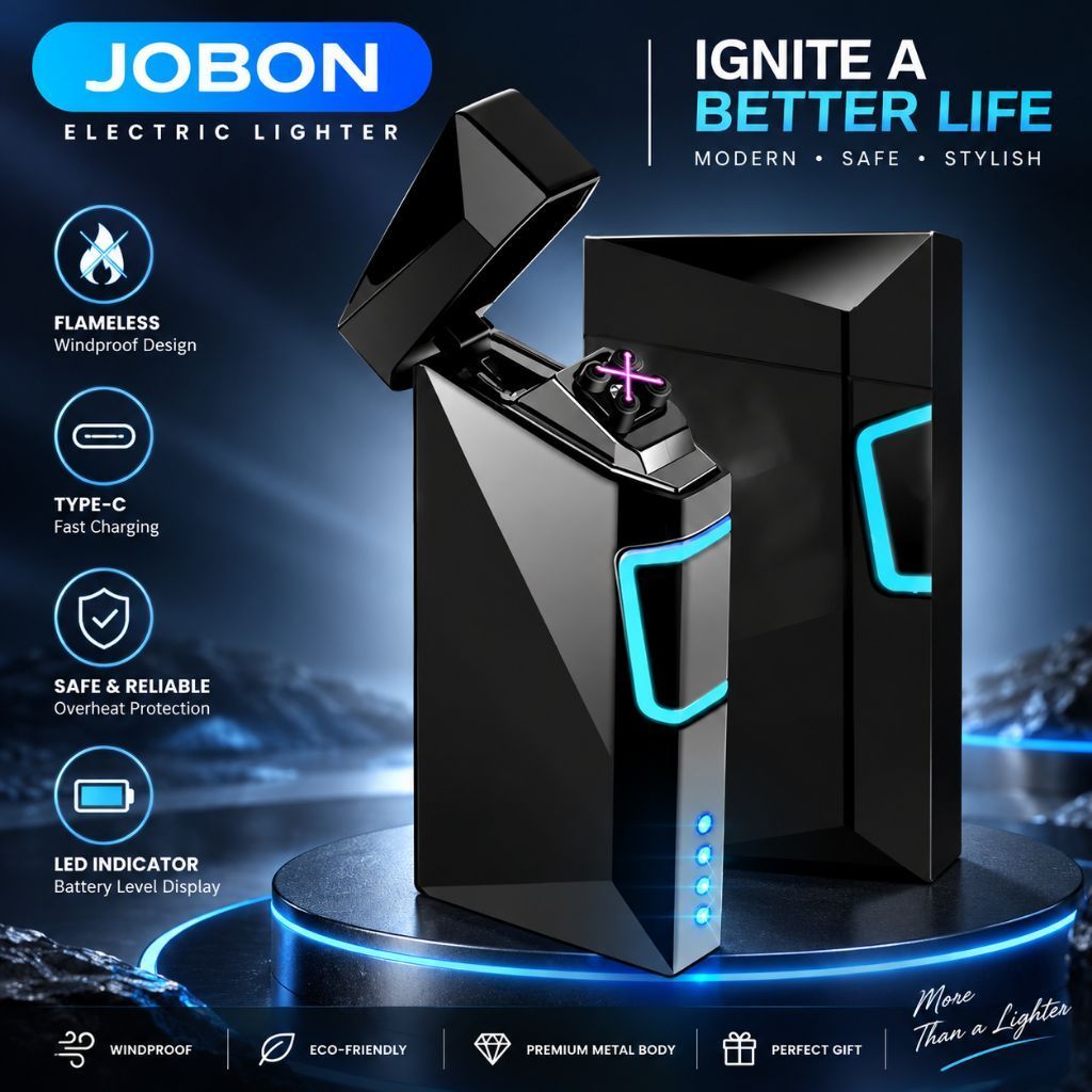 JOBON Touch Induction Electric Double Arc USB Lighter Outdoor Windproof Metal Pulse Power Display Pl
