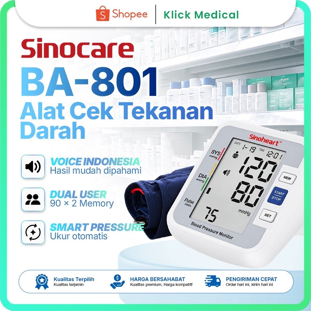 SInocare Tensimeter Digital BA 801 + Suara / Tensimeter Sinocare BA801 Dengan Suara Tensimeter Suara