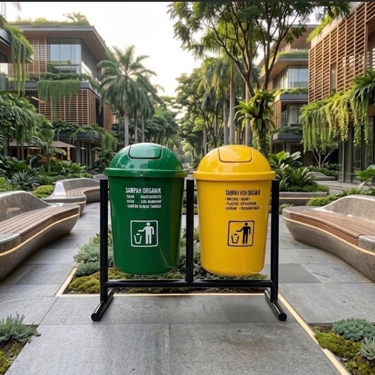 tempat sampah 2 pilah kapasitas 80 litter, tempat sampah 2in1, tempat sampah gantung
